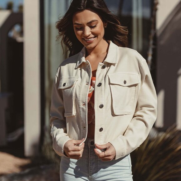 The Normal Brand Comfort Terry Trucker Jacket in Cream- medium - Picture 5 of 6